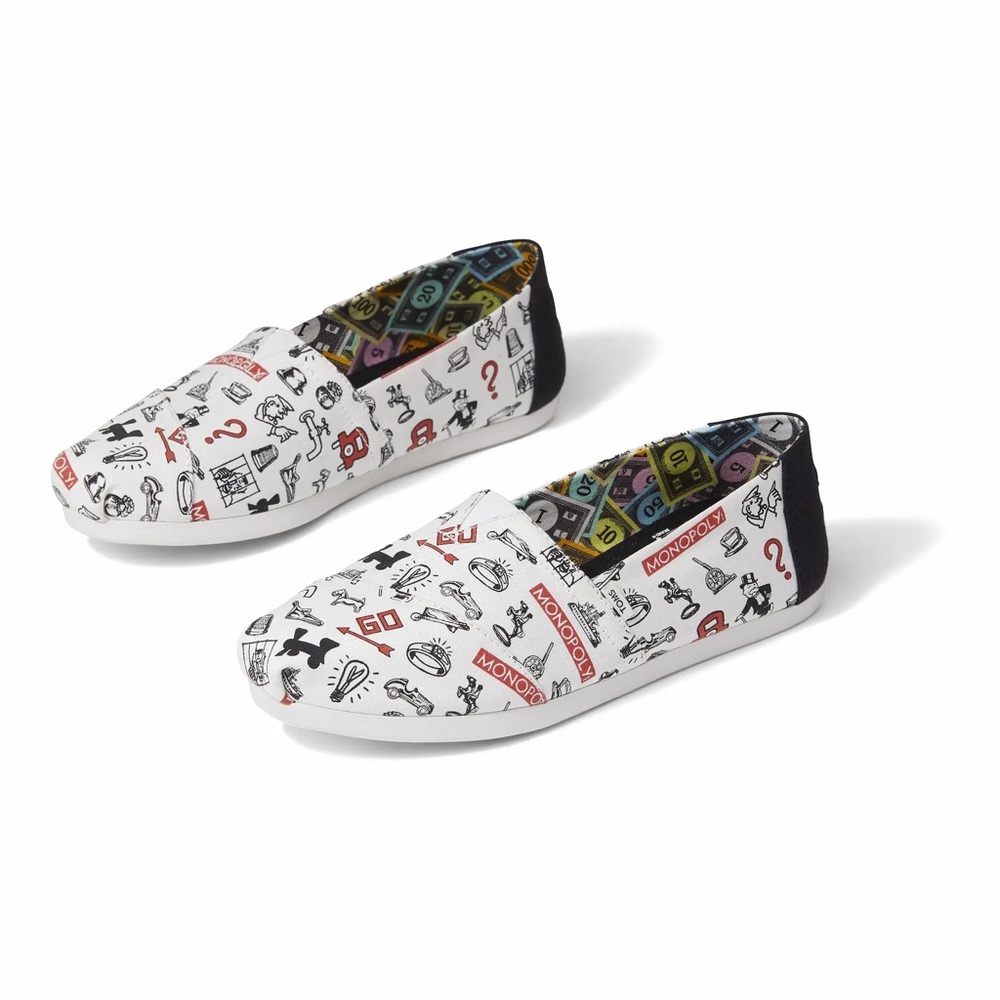 TOMS X Monopoly White Monopoly Icons Print Slip On Shoes